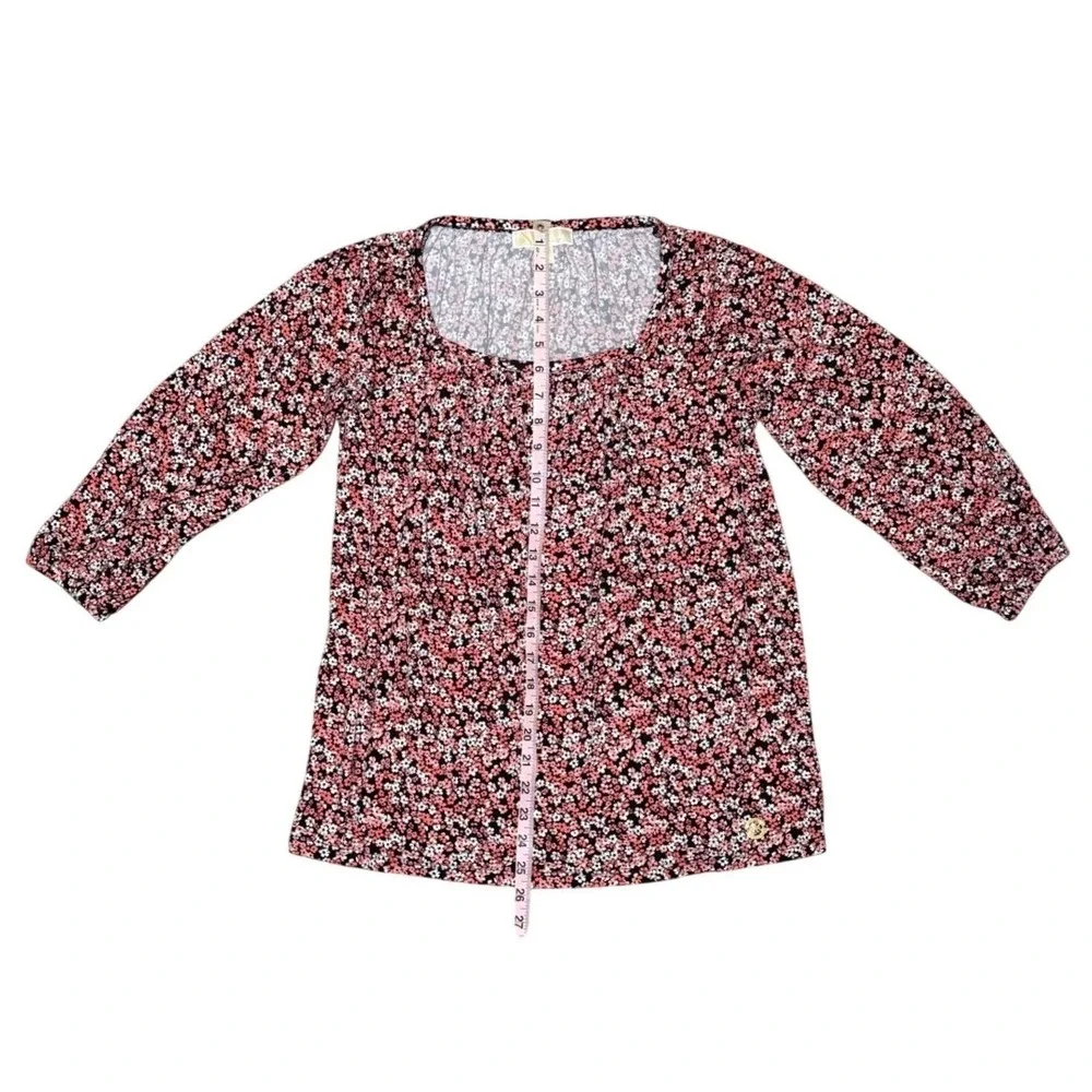 Michael Kors Boho Womens Floral Print 3/4 Sleeve Scoop Neck Smocked Top Blouse M